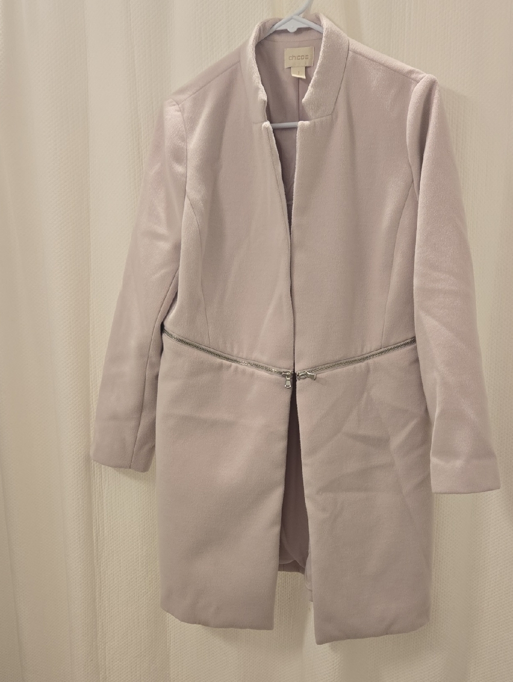 Chico's Size 1 Blush Pale Pink Zip-Accent Long Trench Coat